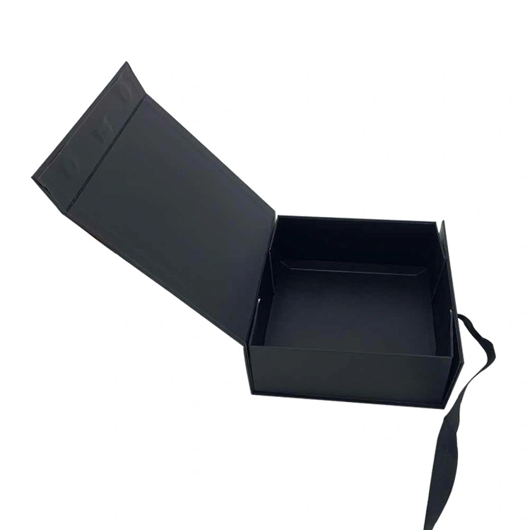 Custom Luxury Black Cardboard  Collapsible Rigid Paper Gift Box with Magnetic Lid Closure